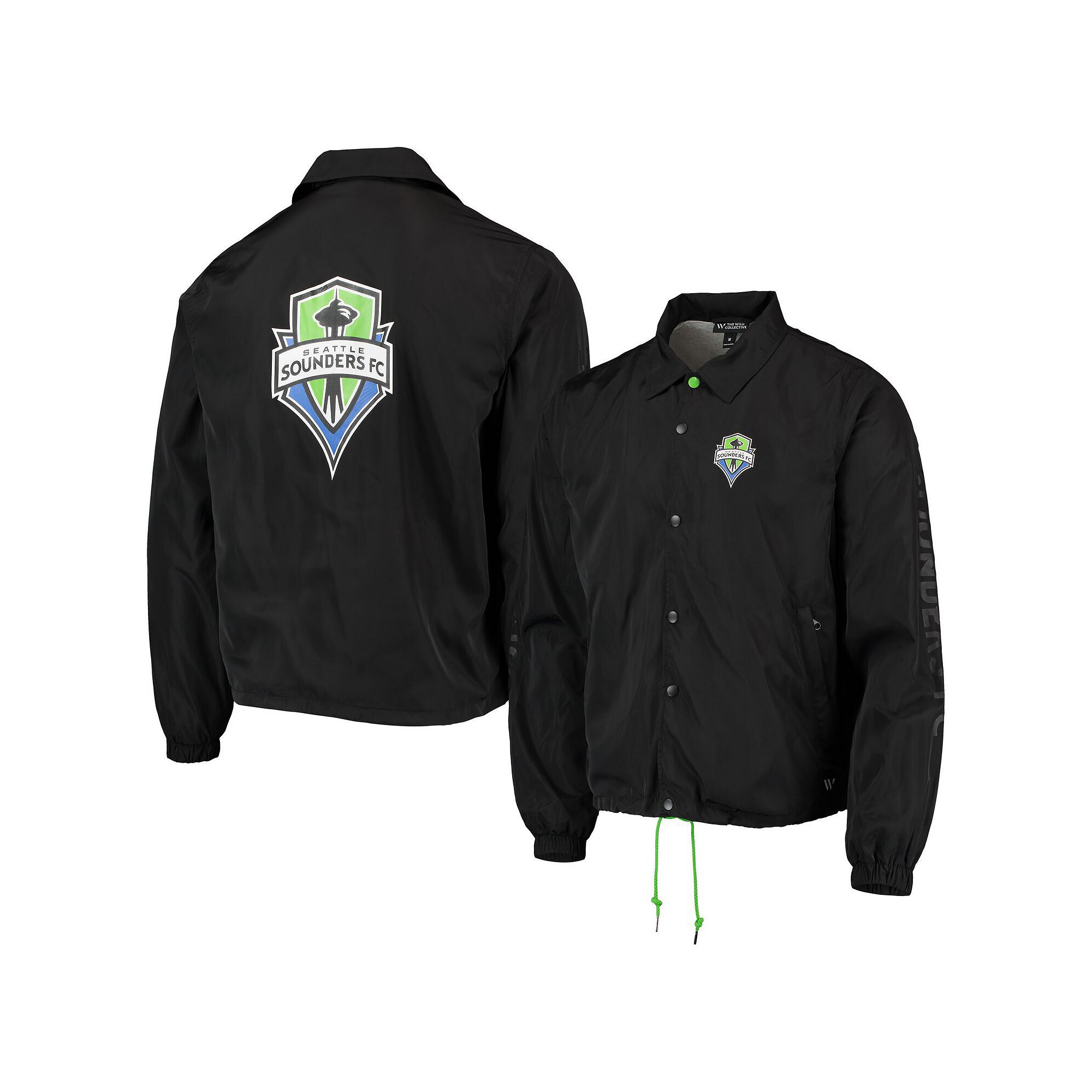 Mens The Wild Collective Black Seattle Sounders FC Coaches Full-Snap Jacke