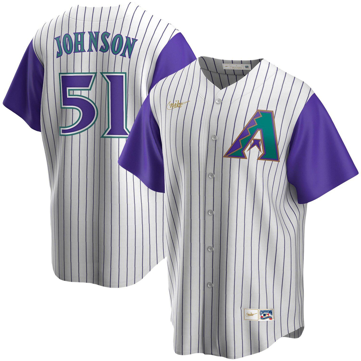 Arizona Diamondbacks No51 Randy Johnson Nike Alternate Cooperstown Collection Player MLB Jersey Cream Purple