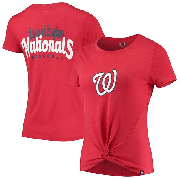 Women's New Era Red Washington Nationals 2-Hit Front Twist Burnout T-Shirt Size: Extra Large