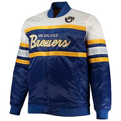 Men's Mitchell & Ness Royal/Gold Milwaukee Brewers Big & Tall Coaches Satin Full-Snap Jacket