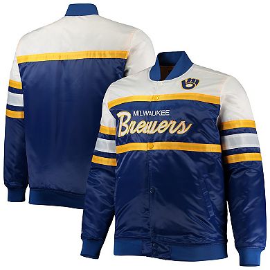 Men's Mitchell & Ness Royal/Gold Milwaukee Brewers Big & Tall Coaches Satin Full-Snap Jacket