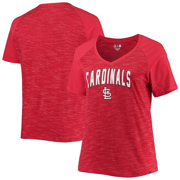 Women's New Era Red St. Louis Cardinals Plus Size Raglan V-Neck T-Shirt