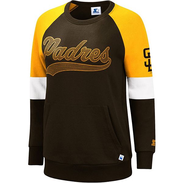 Women's Starter Yellow/Brown San Diego Padres Baseline Raglan Historic Logo  Pullover Sweatshirt