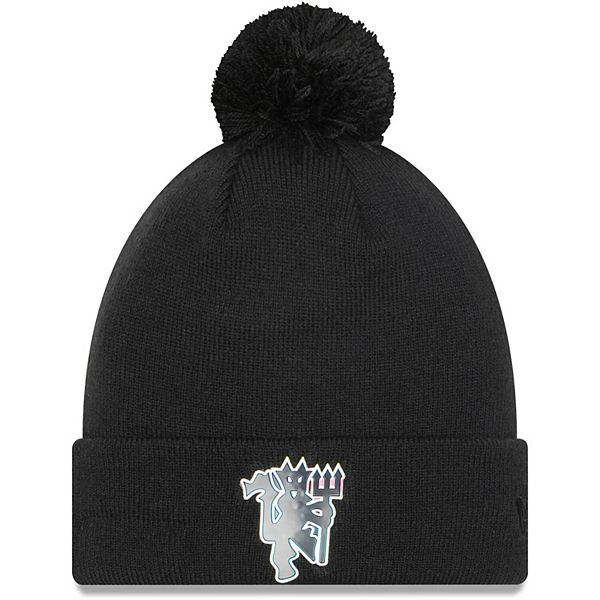 Men's New Era Black Manchester United Iridescent Cuffed Knit Hat with Pom