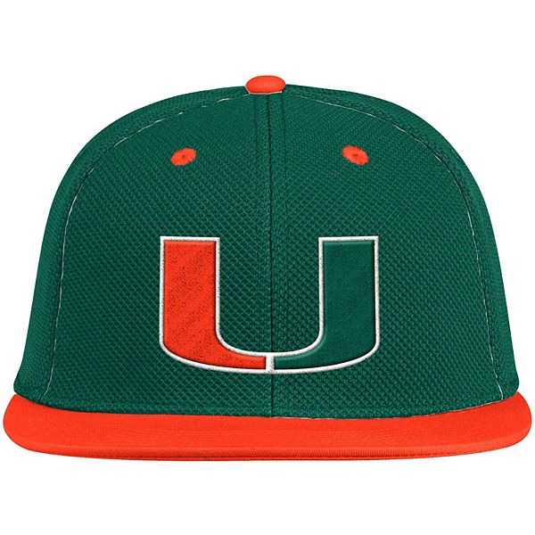 adidas NCAA Fitted Cap Miami Hurricanes Baseball Cap Grey Green 7 & 1/2  New