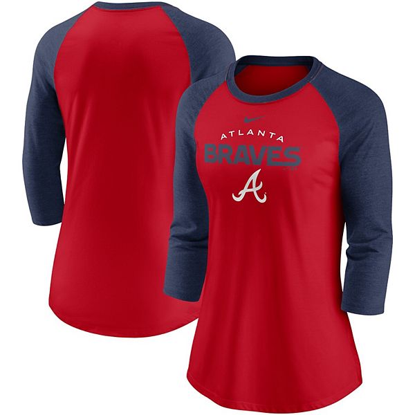 Atlanta Braves Women's Plus Size Diva Notch Neck Raglan T-Shirt - Navy
