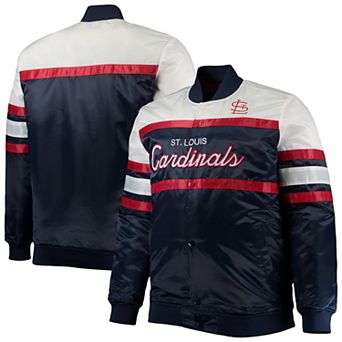 Men's Mitchell & Ness Navy/Red St. Louis Cardinals Big & Tall Coaches Satin Full-Snap Jacket