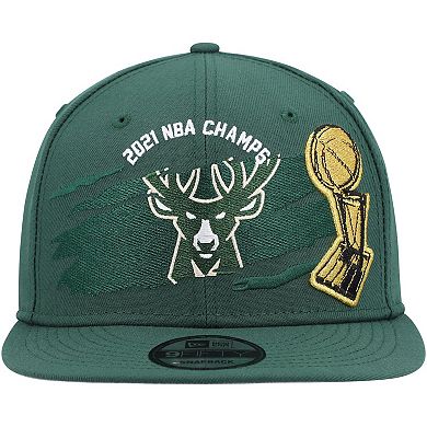 Men's New Era Hunter Green Milwaukee Bucks 2021 NBA Finals Champions Tear On The Court 9FIFTY Snapback Hat