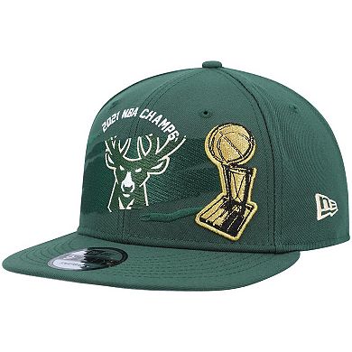 Men's New Era Hunter Green Milwaukee Bucks 2021 NBA Finals Champions Tear On The Court 9FIFTY Snapback Hat
