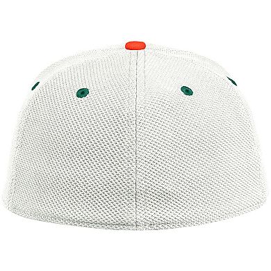 Men's adidas White/Green Miami Hurricanes On-Field Baseball Fitted Hat