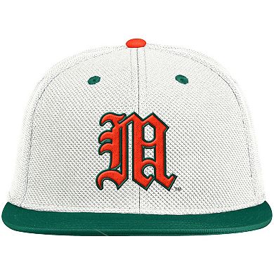 Men's adidas White/Green Miami Hurricanes On-Field Baseball Fitted Hat