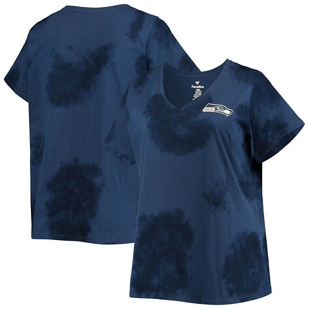 Women s Profile College Navy Seattle Seahawks Plus Size Cloud Tie Dye V Neck Shirt