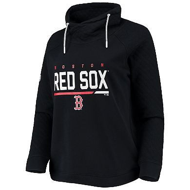 Women's Levelwear Black Boston Red Sox Vega Funnel Neck Raglan Pullover Sweatshirt