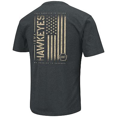 Men's Colosseum Heathered Black Iowa Hawkeyes OHT Military Appreciation Flag 2.0 T-Shirt