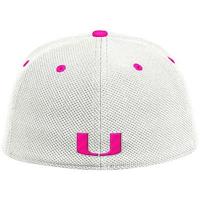 Men's adidas White/Pink Miami Hurricanes On-Field Baseball Fitted Hat