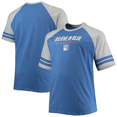 Men's Heathered Blue New York Rangers Big & Tall Raglan T-Shirt