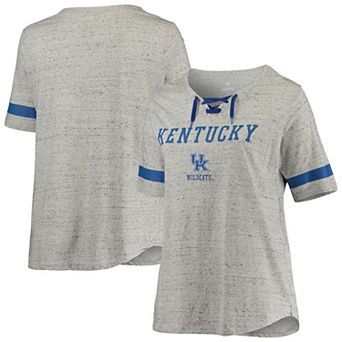 Women's Heathered Gray/Royal Kentucky Wildcats Plus Size Lace-Up V-Neck T-Shirt