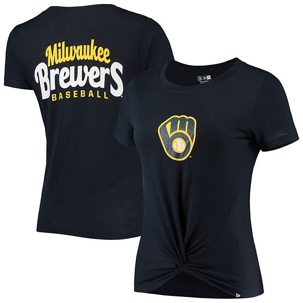 Women's New Era Navy Milwaukee Brewers 2-Hit Front Twist Burnout T-Shirt