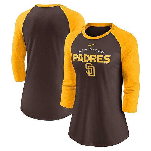 Women's Nike Brown/Gold San Diego Padres Modern Baseball Arch Tri-Blend  Raglan 3/4-Sleeve