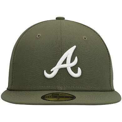Men's New Era Olive Atlanta Braves Logo White 59FIFTY Fitted Hat