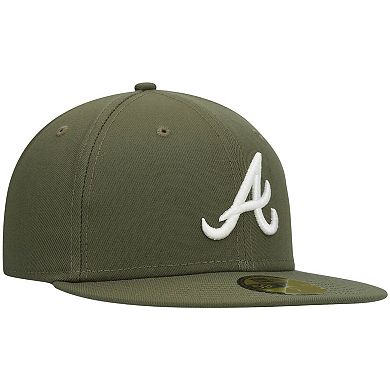 Men's New Era Olive Atlanta Braves Logo White 59FIFTY Fitted Hat