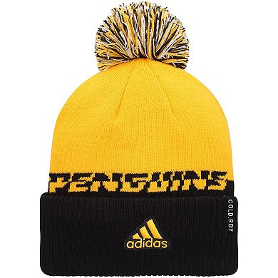 Men's adidas Yellow/Black Pittsburgh Penguins COLD.RDY Cuffed Knit Hat with Pom