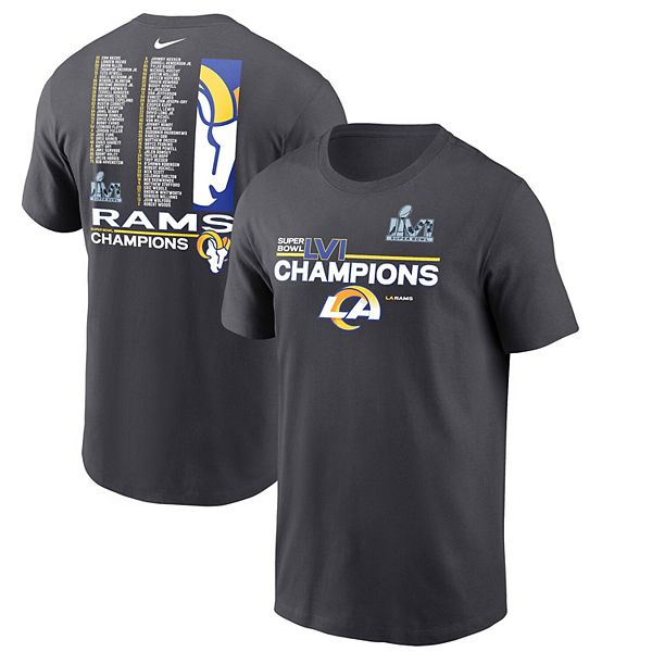 Men's Nike Anthracite Los Angeles Rams Super Bowl LVI Champions Roster T- Shirt