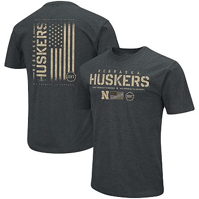 Men's Colosseum Heathered Black Nebraska Huskers OHT Military Appreciation Flag 2.0 T-Shirt