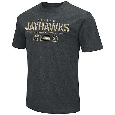 Men's Colosseum Heathered Black Kansas Jayhawks OHT Military Appreciation Flag 2.0 T-Shirt