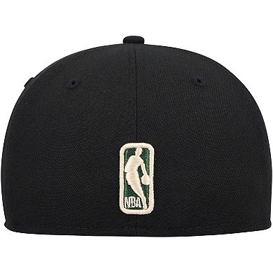 Men's New Era Black Milwaukee Bucks Champs Trophy 59FIFTY Fitted Hat