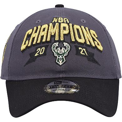 Men's New Era Gray/Black Milwaukee Bucks Champs Replica 9TWENTY Adjustable Hat