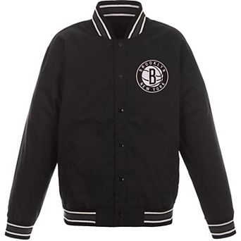 Women's JH Design Black Brooklyn Nets Plus Size Poly Twill Full-Snap Jacket