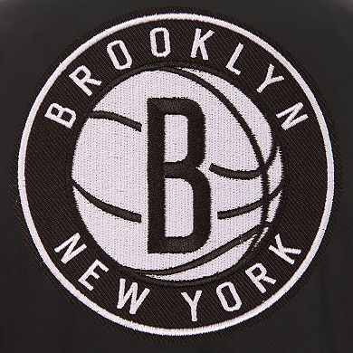 Women's JH Design Black Brooklyn Nets Plus Size Poly Twill Full-Snap Jacket