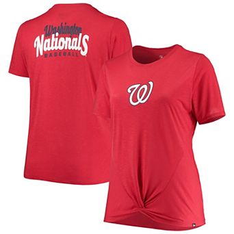 Women's New Era Red Washington Nationals Plus Size 2-Hit Front Knot T-Shirt