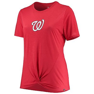 Women's New Era Red Washington Nationals Plus Size 2-Hit Front Knot T-Shirt
