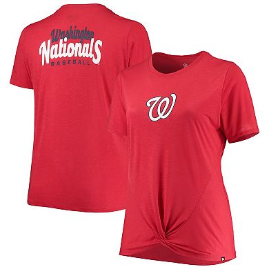 Women's New Era Red Washington Nationals Plus Size 2-Hit Front Knot T-Shirt