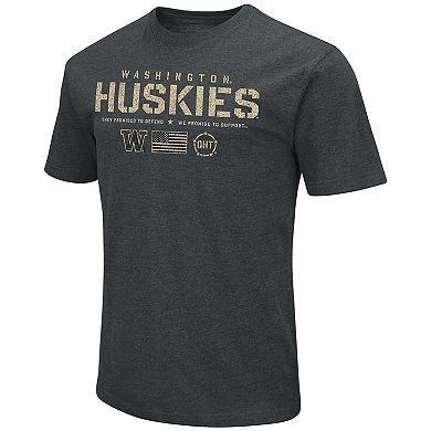 Men's Colosseum Heathered Black Washington Huskies OHT Military Appreciation Flag 2.0 T-Shirt