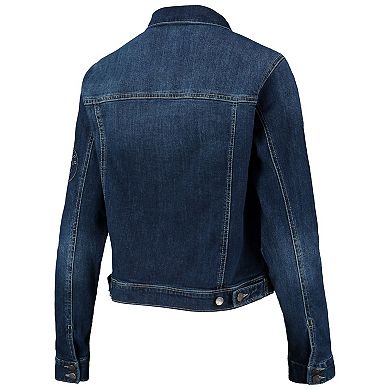 Women's Lusso Blue Boston Celtics Georgie Crystals Button-Up Denim Jacket