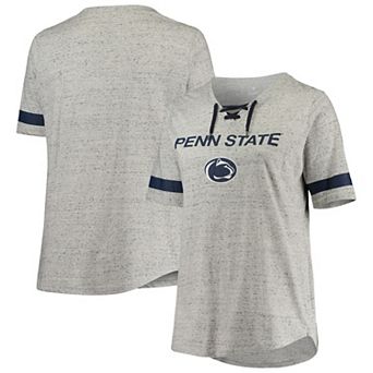 Women's Heathered Gray/Navy Penn State Nittany Lions Plus Size Lace-Up V-Neck T-Shirt