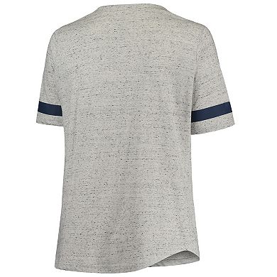 Women's Heathered Gray/Navy Penn State Nittany Lions Plus Size Lace-Up V-Neck T-Shirt