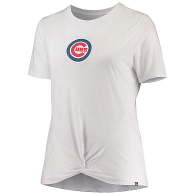 Women's New Era White Chicago Cubs Plus Size 2-Hit Front Knot T-Shirt