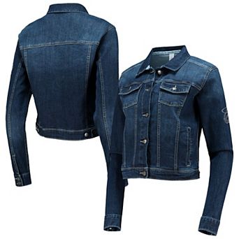 Women's Lusso Blue Miami Heat Georgie Crystals Button-Up Denim Jacket