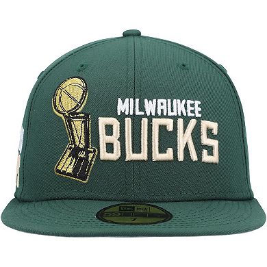 Men's New Era Hunter Green Milwaukee Bucks Champs Trophy 59FIFTY Fitted Hat