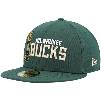 Men's New Era Hunter Green Milwaukee Bucks Champs Trophy 59FIFTY Fitted Hat