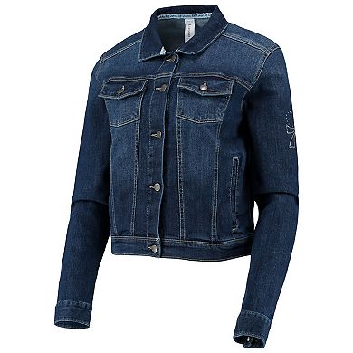 Women's Lusso Blue Philadelphia 76ers Georgie Crystals Button-Up Denim Jacket