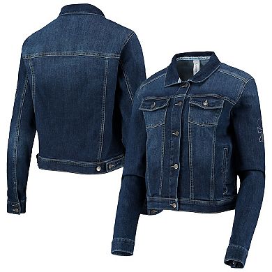 Women's Lusso Blue Philadelphia 76ers Georgie Crystals Button-Up Denim Jacket