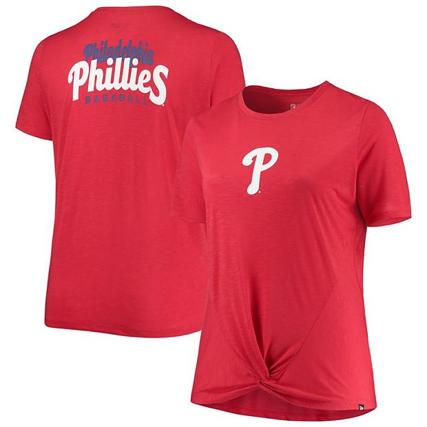 Women's Philadelphia Phillies New Era Red Plus Size 2-Hit Front Knot T-Shirt