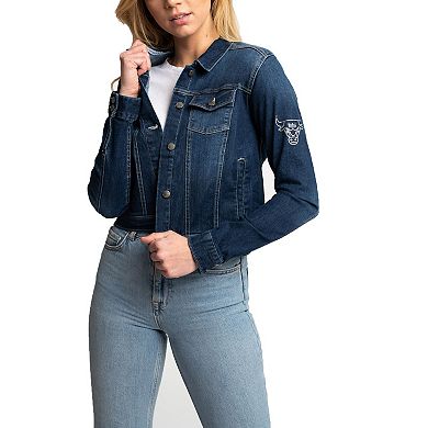 Women's Lusso Blue Chicago Bulls Georgie Crystals Button-Up Denim Jacket