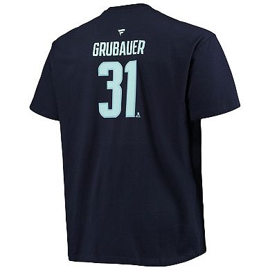 Men's Fanatics Branded Philipp Grubauer Deep Sea Blue Seattle Kraken Big & Tall Name & Number T-Shirt