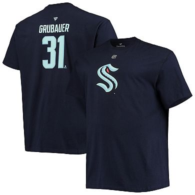 Men's Fanatics Branded Philipp Grubauer Deep Sea Blue Seattle Kraken Big & Tall Name & Number T-Shirt